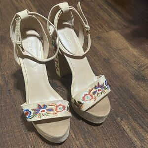Aldo Tan Floral Embroidered Heels